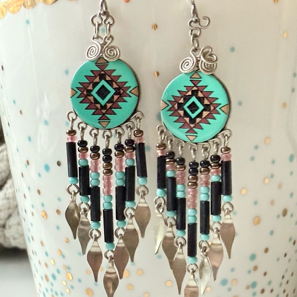 Bohemian Turquoise and Silver Dangle Earrings